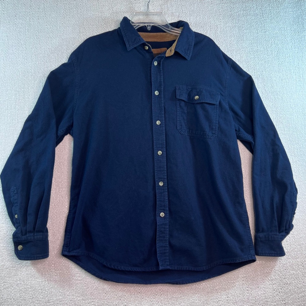 CQR Men's Large Fleece Lined Flannel Shirt Jacket Navy Blue Cotton Workwear
